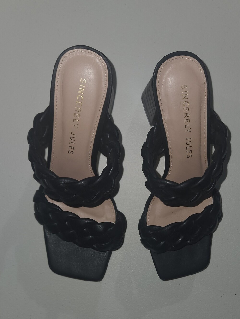Sincerly Jules Black Braided Strap Block Heels Size 7.5 - Picture 2 of 7